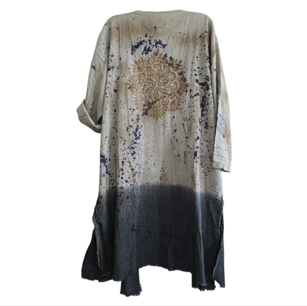 A Rare Bird Flyaway Duster Kimono One Size Gray Black Spatter Ombre Aztec Back - Picture 6 of 8
